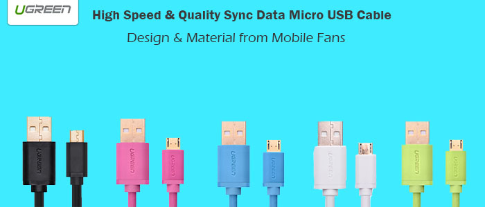 UGREEN 2.0A High Speed SYNC Micro USB cable 24k Gold-plated 1meter US125  10870 - Blue