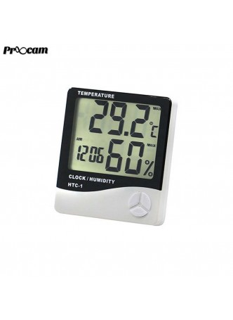 Proocam High Quality Digital Hygrometer , Thermometer with Clock New Slim HTC-1 Design