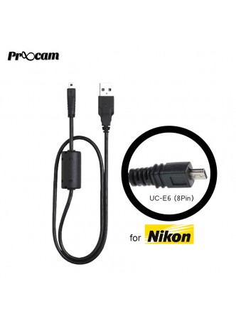 Proocam Nikon UC-E6 (8Pin)  USB Data Sync Transfer Cable for Nikon Coolpix L31 ,P530 , S3300 