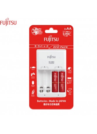 Fujitsu Eco Pack Basic Charger with 2pcs AA 950mah Battery Set (FCT345CEFXL (B))