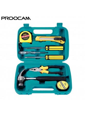 PROOCAM D-1004 9PCS household tool set hardware toolbox car life hammer manual set tool