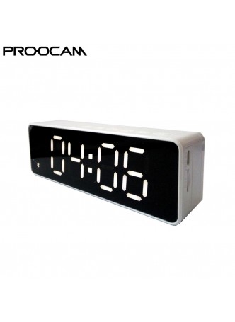 PROOCAM B119-WH 6in1 Portable Wireless Bluetooth Speaker With Clock LED Display Screen FM Radio Alarm Temperature Free Hand Call WHITE