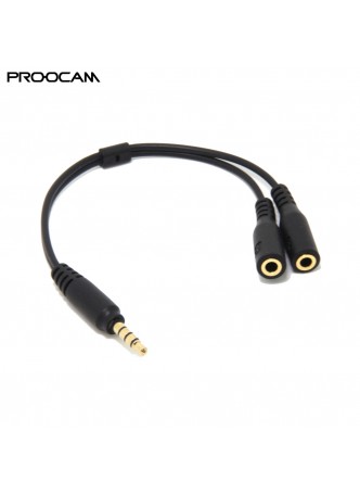 Proocam CC-SP1 Adapter 3.5mm TRRS Jack Cellphone to Microphone and Headphone Convertor Cable