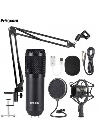 Proocam BM800 Microphone Vocal Stand Kit set Broadcast Condenser Studio Mic LIVE PC mobile phone