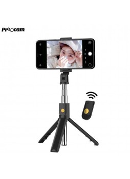 Proocam K07 2in1 Selfie Stick Foldable Monopod, Tripod with Bluetooth for Smartphone-Black
