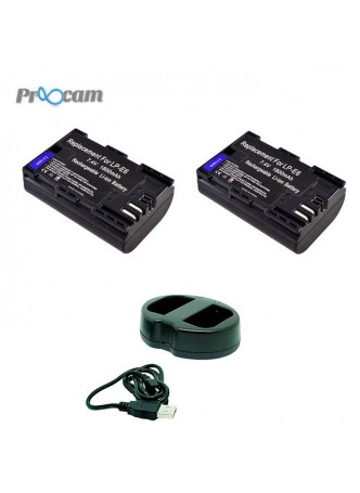 Proocam Canon LP-E6 Compatible Battery (2pcs) With Kingma Dual Battery Charger 