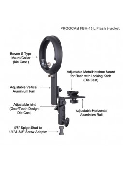 Proocam FBH-10 Flashlite Hot Shoe Flash Holder and Adapter for Bowens Mount  (Metal)