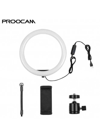 Proocam F-260 10 inch LED ring light with phone holder and ballhead For Live Makeup Video photography