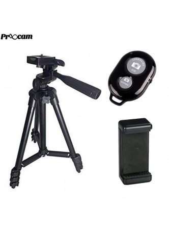 Proocam 3120 camera phone tripod portable Travel hand carry with Bluetooth and Mobile holder for Smartphone