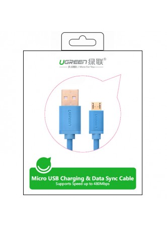 UGREEN 2.0A High Speed SYNC Micro USB cable 24k Gold-plated 0.5meter US125 10869- Blue